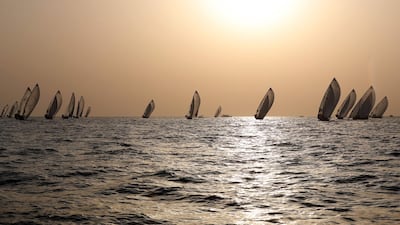 Sailors participate in the annual long-distance dhow sailing race, known as Al Gaffal, near Sir Abu Nair island towards Dubai. AFP