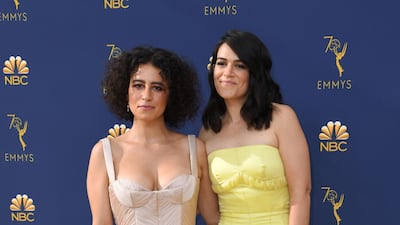 Broad City stars: Ilana Glazer wears Bibhu Mohapatra and Abbi Jacobson chose Antonio Berardi. Both look fab. Photo / AFP