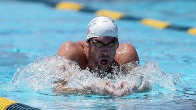 Michael Phelps practices for the Arena Grand Prix in Mesa, Arizona, USA on Wednesday. Christian Petersen / Getty Images / AFP / April 23, 2014