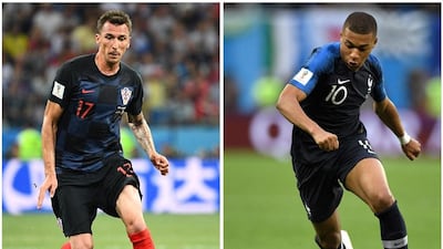 Mario Mandzukic, left, fired Croatia into Sunday's World Cup final with a winner against England, while Kylian Mbappe of France has cored three times in Russia to propel Les Bleus to the final. AFP