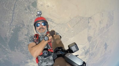 Fareed Lafta skydives over the Pyramids in Egypt this year. Courtesy Fareed Lafta