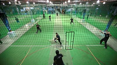 The Ramadan Cricket League teams play on a small, netted, indoor pitch at The Chevrolet Insportz club In the Al Quoz area in Dubai, August 17, 2010. Jeff Topping / The National