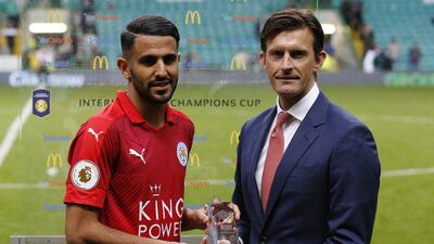 Leicester City’s Algeria winger Riyad Mahrez receives the trophy at the end of the match in the International Champions Cup match against Celtic at Celtic Park Saturday, July 23 2016. Craigh Brough / Action Images / Reuters