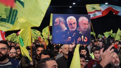 Hezbollah supporters on the third anniversary of the US killing of Iranian Maj Gen Qassem Suleimani. AFP