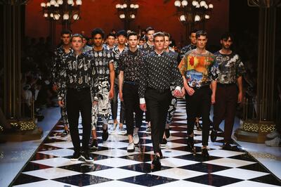 Presley Gerber leads on the Dolce & Gabbana catwalk. Courtesy Dolce & Gabbana