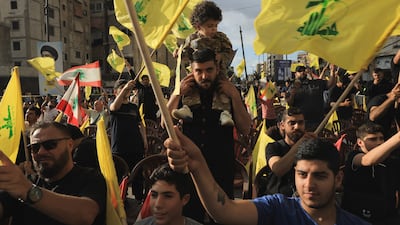 Supporters of Lebanon's Hezbollah commemorate Israel’s withdrawal from southern Lebanon in 2000, in the southern suburbs of Beirut on May 25. Reuters