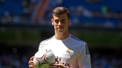 Gareth Bale at the Santiago Bernabeu after joining Real Madrid in September 2013. Getty