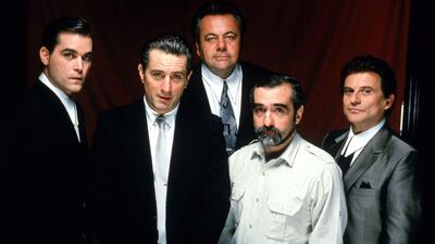 Liotta with De Niro, Paul Sorvino, 'Goodfellas' director Martin Scorsese, and Joe Pesci. Photo: Warner Bros Pictures