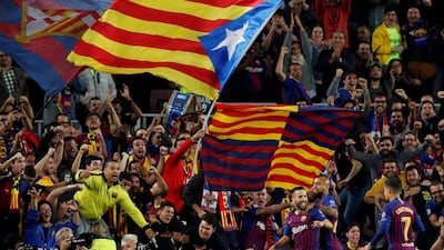 Jordi Alba celebrates scoring Barcelona's second goal in front of fans at Camp Nou. Reuters