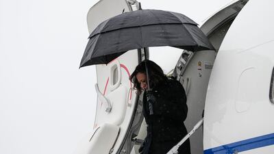 Ms Harris arrives for the funeral service. AP