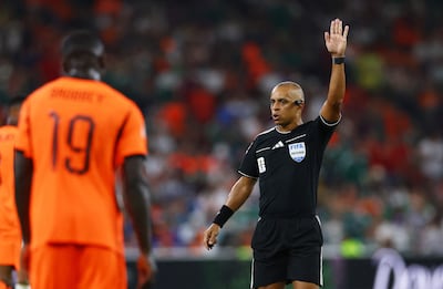 Referee Wilton Sampaio during the Netherlands-Morocco World Cup match. In Arabic, a referee is known as a hakam. Reuters