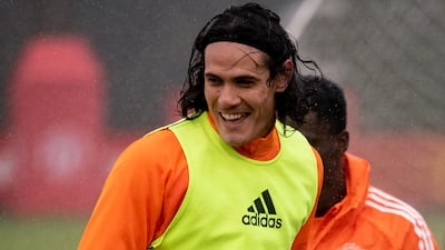 Edinson Cavani during Manchester United's training at the Aon Training Complex. Getty