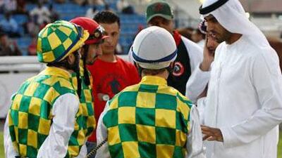 Trainer Majed Al Jahouri, right, has received 15 additional runners from Sheikh Mansour bin Zayed's breeding and racing operation in France.