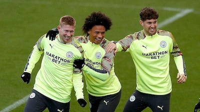 Left to right|: Manchester City's Kevin De Bruyne, Leroy Sane and John Stones. AP