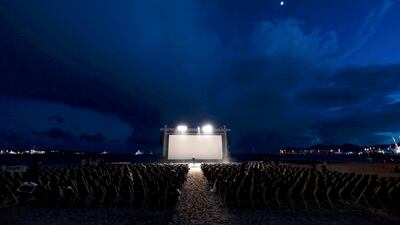 Spectators wrapped in blankets wait the start of a beach front cinema screening on the Croisette during the 66th Cannes Film Festival in Cannes. Eric Gaillard / Reuters