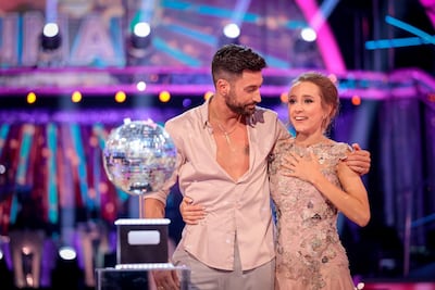 Rose Ayling-Ellis and Giovanni Pernice with the glitterball trophy during the final of 'Strictly Come Dancing' in 2021. BBC