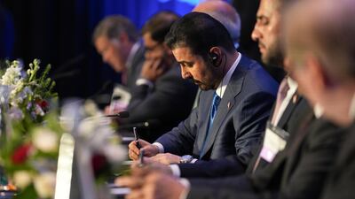 Iraqi Prime Minister Ali Al Zaidi at the Iraqi-American Bilateral Chamber of Commerce joint economic dialogue forum held in Houston, Texas. Photo: Iraqi Prime Minister's Office