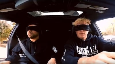 Jake Paul performs the blindfolded ‘Bird Box’ Challenge.