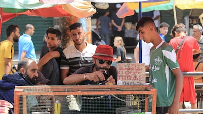 A tobacco stall in Nuseirat, central Gaza. Cigarettes are seen by many as 'the new gold' throughout the strip. AFP
