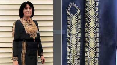 Feryal Abbasi-Ghnaimbecame the first Palestinian woman to be awarded a National Heritage Fellowship - and $25,000 (Dh91,800) - from the National Endowment of the Arts, an American organisation that supports traditional arts. Photography by Wafa Ghnaim, from "Tatreez & Tea: Embroidery and Storytelling in the Palestinian Diaspora