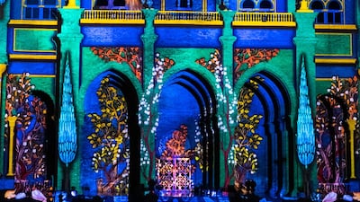 The Sharjah City Municipality building during the 10th annual Sharjah Light Festival's opening night. Reem Mohammed / The National: