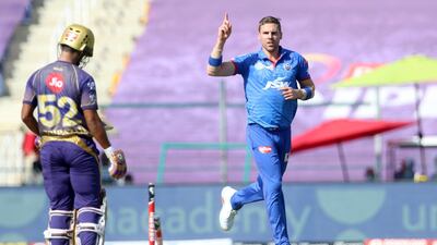 Anrich Nortje – 7. The best of Delhi’s bowlers, as he hit some frightening speeds again. The yorker that bowled Tripathi was 148.3kmh. Sportzpics for BCCI