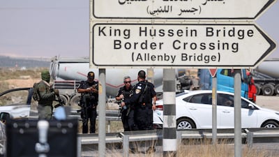 Israeli security forces gather near the crossing between the occupied West Bank and Jordan. AFP