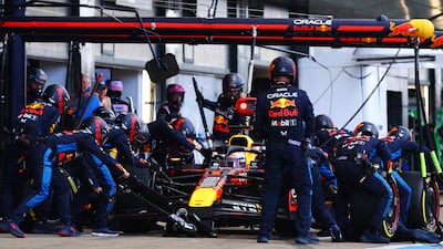Max Verstappen of Red Bull makes a pitstop. Getty Images