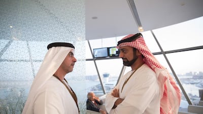 Lt General Sheikh Saif bin Zayed Deputy Prime Minister and Minister of Interior (L), and Sheikh Ammar bin Humaid Crown Prince of Ajman (R), attend the final race of the Formula 1 Etihad Airways Abu Dhabi Grand Prix at Yas Marina Circuit. Mohamed Al Hammadi / Crown Prince Court - Abu Dhabi