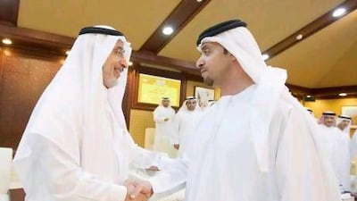 Sheikh Hazza bin Zayed (right), National Security Advisor and the Vice Chairman of the Abu Dhabi Executive Council, with Dr Maysara Taher before the lecture.