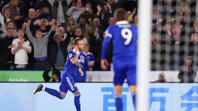 James Maddison celebrates after scoring Leicester City third goal from a free kick during the Premier League match against Nottingham Forest at the King Power Stadium on October 3, 2022 in Leicester, England. Getty