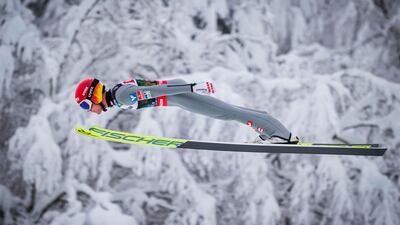 Austria's Philipp Aschenwald jumps during the second trial round of the Men Flying Hill Individual World event of FIS Ski Flying World Championship in Planica. AFP