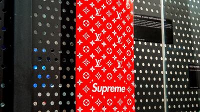 Supreme x Louis Vuitton Skateboard at Sneaker District, Abu Dhabi; Dh36,200. Photo: Victor Besa / The National