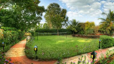 The outdoor badminton court.