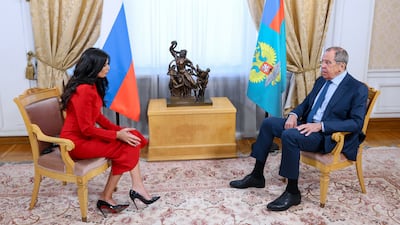 Russian Foreign Minister Sergey Lavrov speaks to Sky News Arabia in Moscow on September 20, 2024. Photo: Sky News Arabia