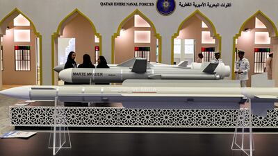 Italian anti-ship Sea Killer/Marte MK 2/ER missile on display at the Doha International Maritime Defence Exhibition in the Qatari capital.