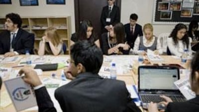 Students at yesterday's session of the Model UN conference hosted by the Dubai International Academy.