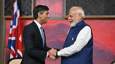 UK prime minister Rishi Sunak and Indian prime minister Narendra Modi of India hold a bilateral meeting at the G20 summit in Bali. PA