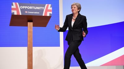 The May Bot dance at the Conservative Paty Conference in Birmingham in 2018. Getty Images