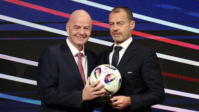 Fifap President Gianni Infantino, left, alongside his Uefa counterpart Aleksander Ceferin in 2025. Reuters