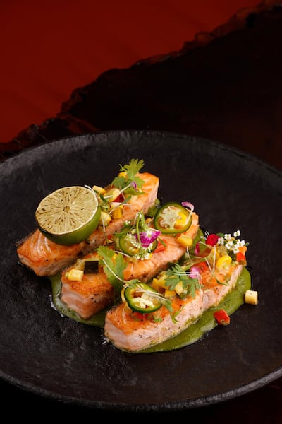 Seven-day dry-aged organic Atlantic salmon, grown in the UAE, is available at Seafire Steakhouse. Courtesy Atlantis, The Palm