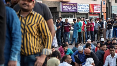 Iftar meals distributed at the New Fatima Mosque adjacent to the Al Ghubaiba Bus Station in Bur Dubai. Antonie Robertson / The National