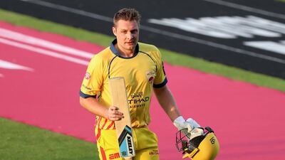 Team Abu Dhabi's Luke Wright after being run outi. Chris Whiteoak / The National