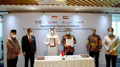 Emirates Global Aluminium, the largest industrial company in the United Arab Emirates outside oil and gas, has signed a series of agreements with PT Indonesia Asahan Aluminium (INALUM) to provide technological know-how to upgrade the Indonesian company’s aluminium smelter in North Sumatra. Courtesy EGA.