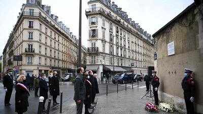 Anne Hidalgo, Jean Castex, Gerald Darmanin and Eric Dupond-Moretti pay tribute outside Le Carillon bar and Le Petit Cambodge restaurant. AFP