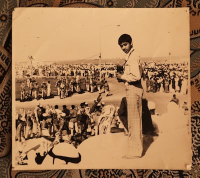 Shaukat Ali Rama with his first camera, attending celebrations leading to the creation of the UAE on December 2, 1971. The family had driven to Abu Dhabi from Dubai. Pawan Singh / The National