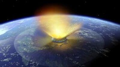 A computer generated simulation shows an asteroid striking thre Earth in Mexico's Yucatan peninsula aropund 150m years ago.