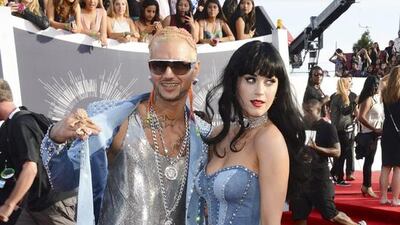 Riff Raff, left, and Katy Perry arrive at the MTV Video Music Awards at The Forum on Sunday, August 24, 2014, in Inglewood, Calif. (Photo by Jordan Strauss/Invision/AP)