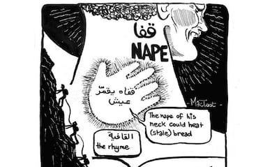 An illustration by artist Mahmoud Shaltout on the Arabic word for 'nape'. AUC Press