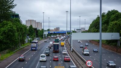 Traffic on the M8 motorway during a rail strike in Glasgow, Scotland, in June. Bloomberg